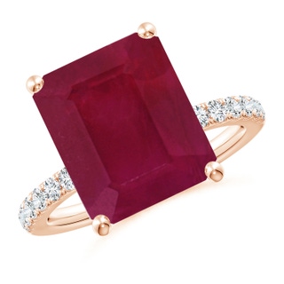 12x10mm A Emerald-Cut Ruby Engagement Ring with Diamonds in Rose Gold