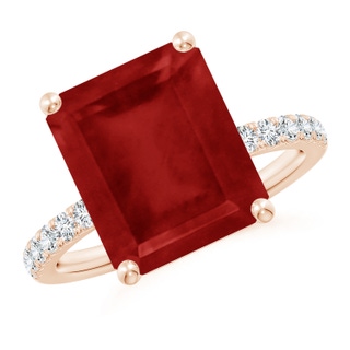 12x10mm AA Emerald-Cut Ruby Engagement Ring with Diamonds in 9K Rose Gold