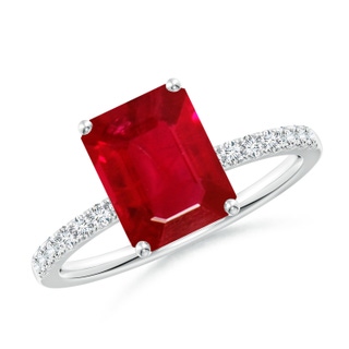 9x7mm AAA Emerald-Cut Ruby Engagement Ring with Diamonds in P950 Platinum
