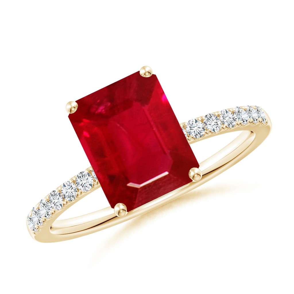 9x7mm AAA Emerald-Cut Ruby Engagement Ring with Diamonds in Yellow Gold