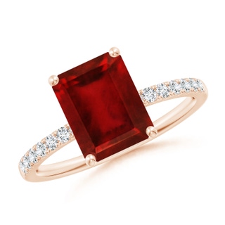 9x7mm AAAA Emerald-Cut Ruby Engagement Ring with Diamonds in 18K Rose Gold