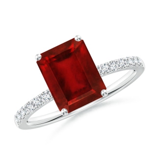9x7mm AAAA Emerald-Cut Ruby Engagement Ring with Diamonds in P950 Platinum