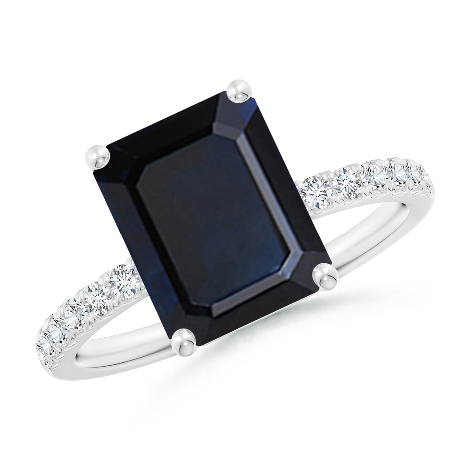 10x8mm A Emerald-Cut Blue Sapphire Engagement Ring with Diamonds in White Gold 