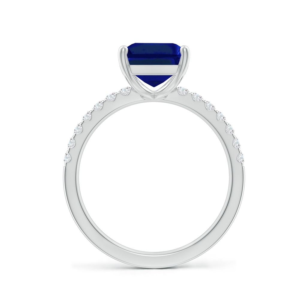 10x8mm Lab-Grown Emerald-Cut Blue Sapphire Engagement Ring with Diamonds in P950 Platinum - side 199