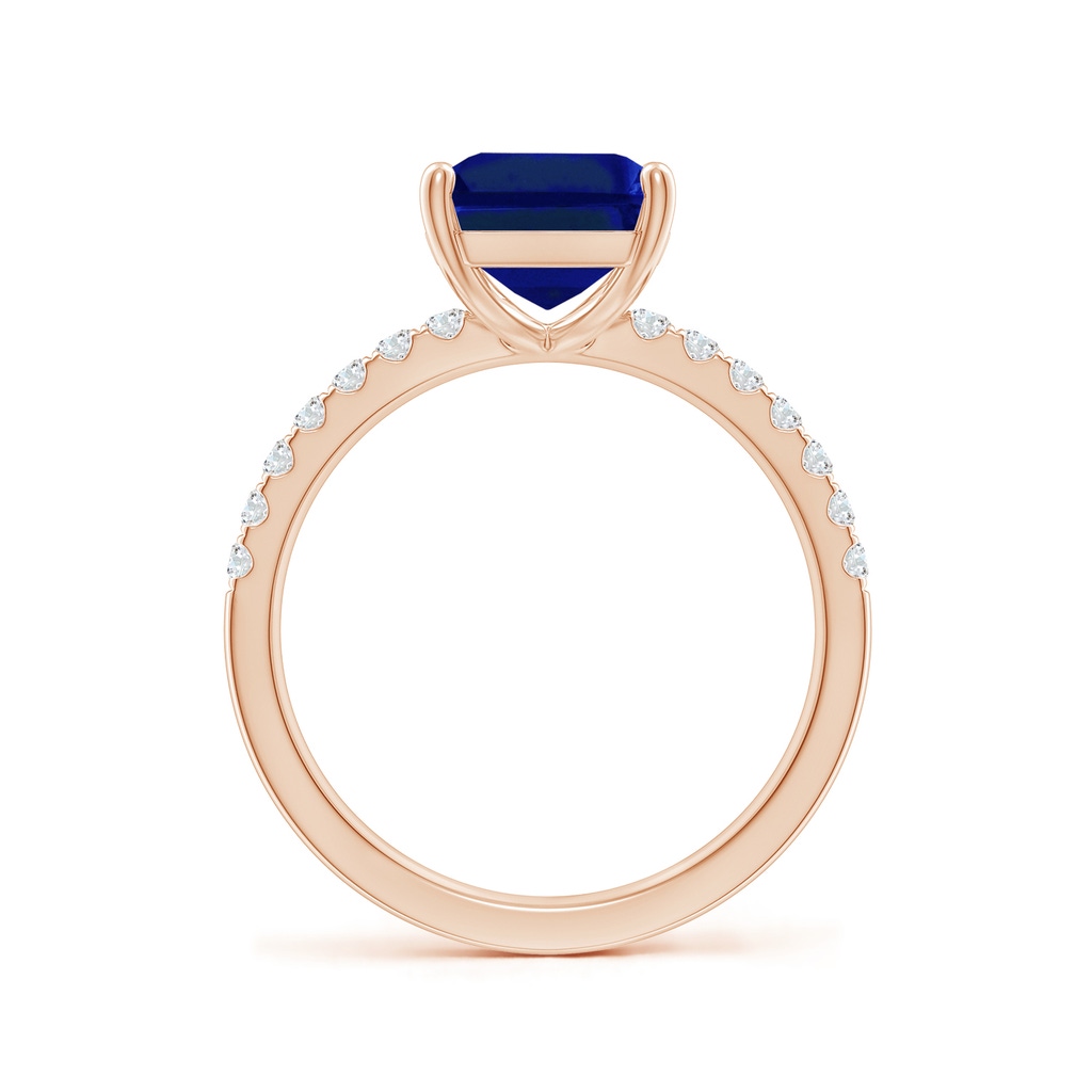 10x8mm Lab-Grown Emerald-Cut Blue Sapphire Engagement Ring with Diamonds in Rose Gold - side 199