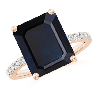 12x10mm A Emerald-Cut Blue Sapphire Engagement Ring with Diamonds in 18K Rose Gold