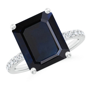 12x10mm A Emerald-Cut Blue Sapphire Engagement Ring with Diamonds in P950 Platinum