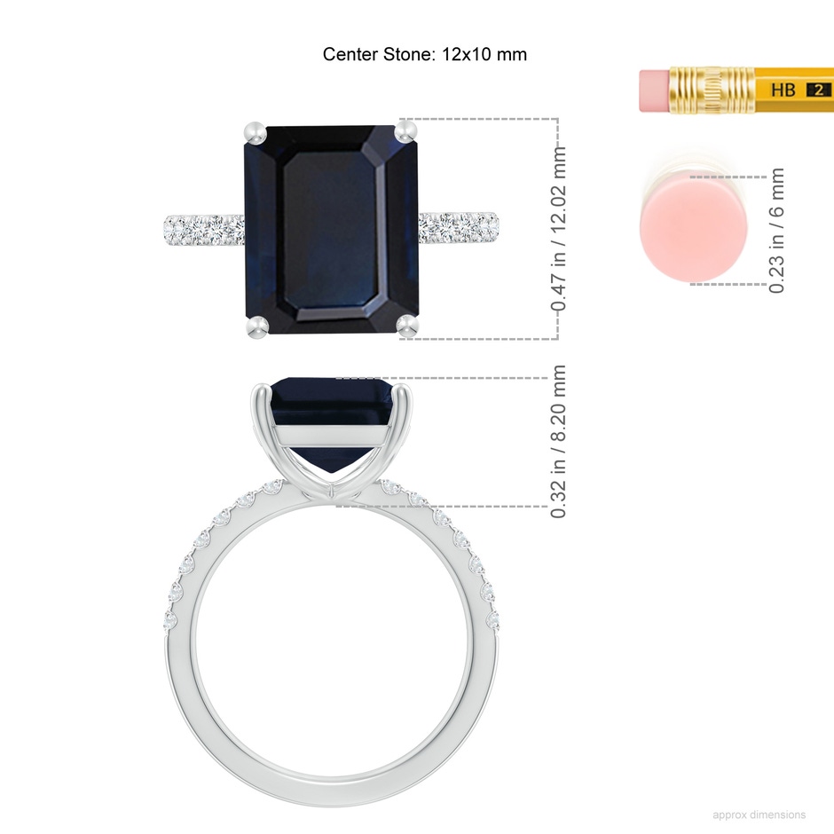 12x10mm A Emerald-Cut Blue Sapphire Engagement Ring with Diamonds in P950 Platinum ruler