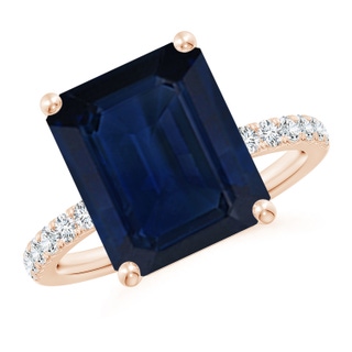 12x10mm AA Emerald-Cut Blue Sapphire Engagement Ring with Diamonds in 18K Rose Gold