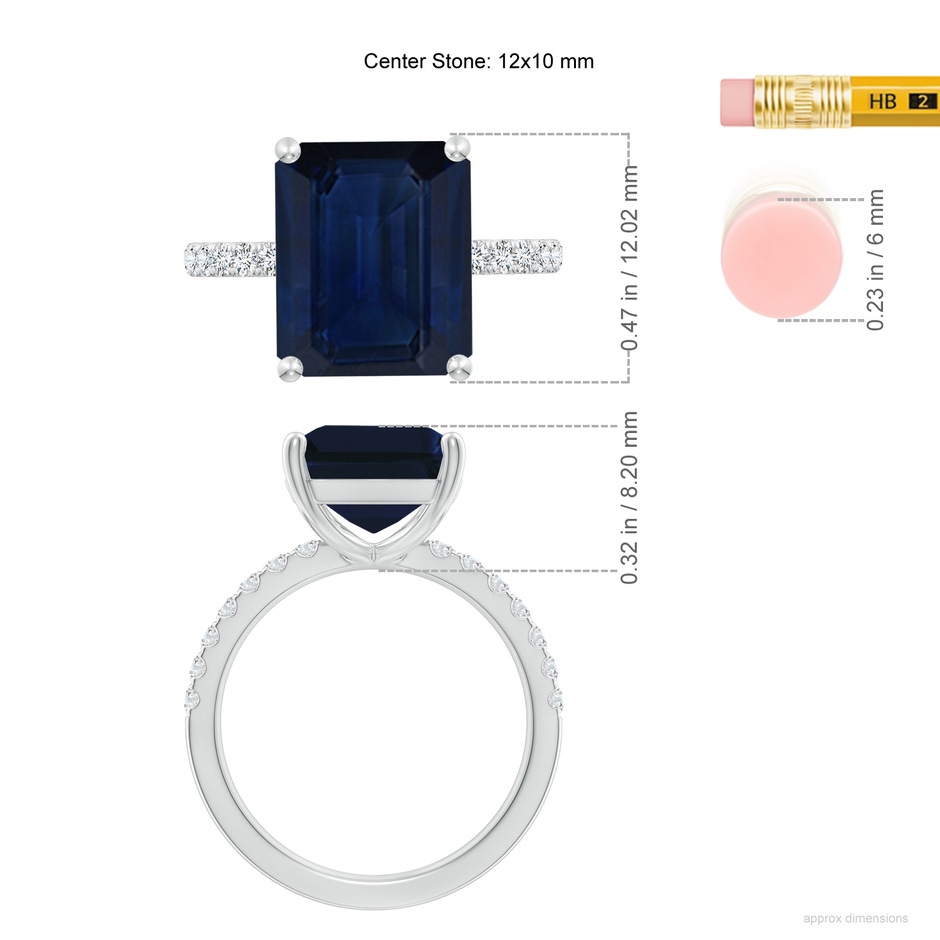 12x10mm AA Emerald-Cut Blue Sapphire Engagement Ring with Diamonds in P950 Platinum ruler