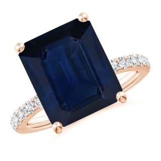 12x10mm AA Emerald-Cut Blue Sapphire Engagement Ring with Diamonds in Rose Gold