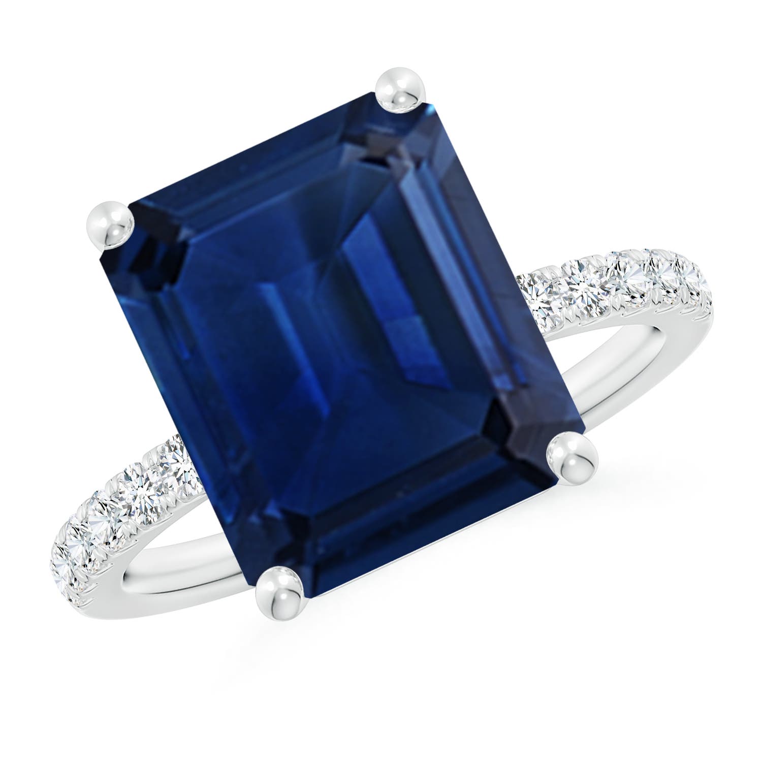 12x10mm AAA Emerald-Cut Blue Sapphire Engagement Ring with Diamonds in P950 Platinum