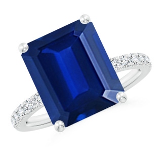 12x10mm Lab-Grown Emerald-Cut Blue Sapphire Engagement Ring with Diamonds in P950 Platinum