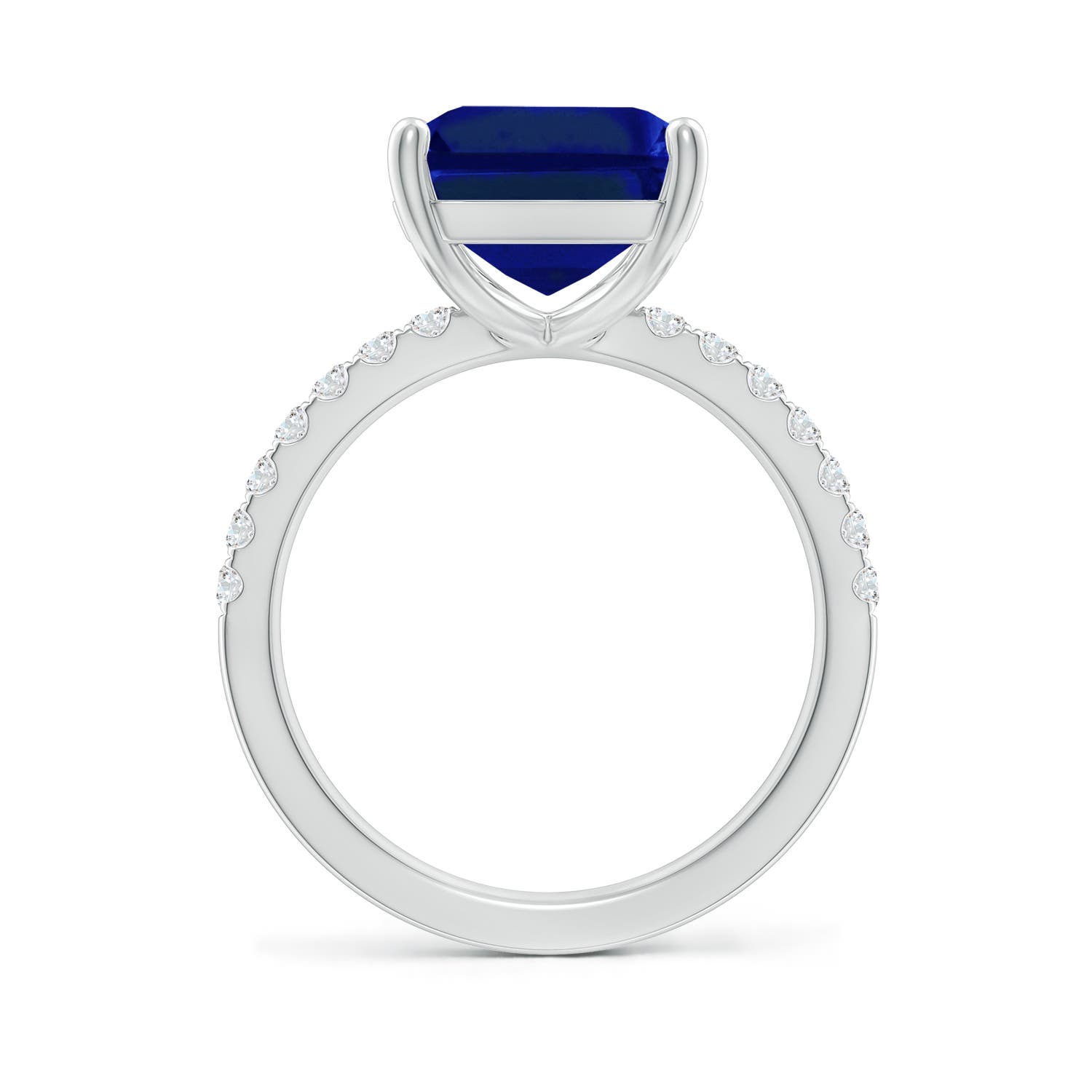 12x10mm AAAA Emerald-Cut Blue Sapphire Engagement Ring with Diamonds in White Gold - side 3