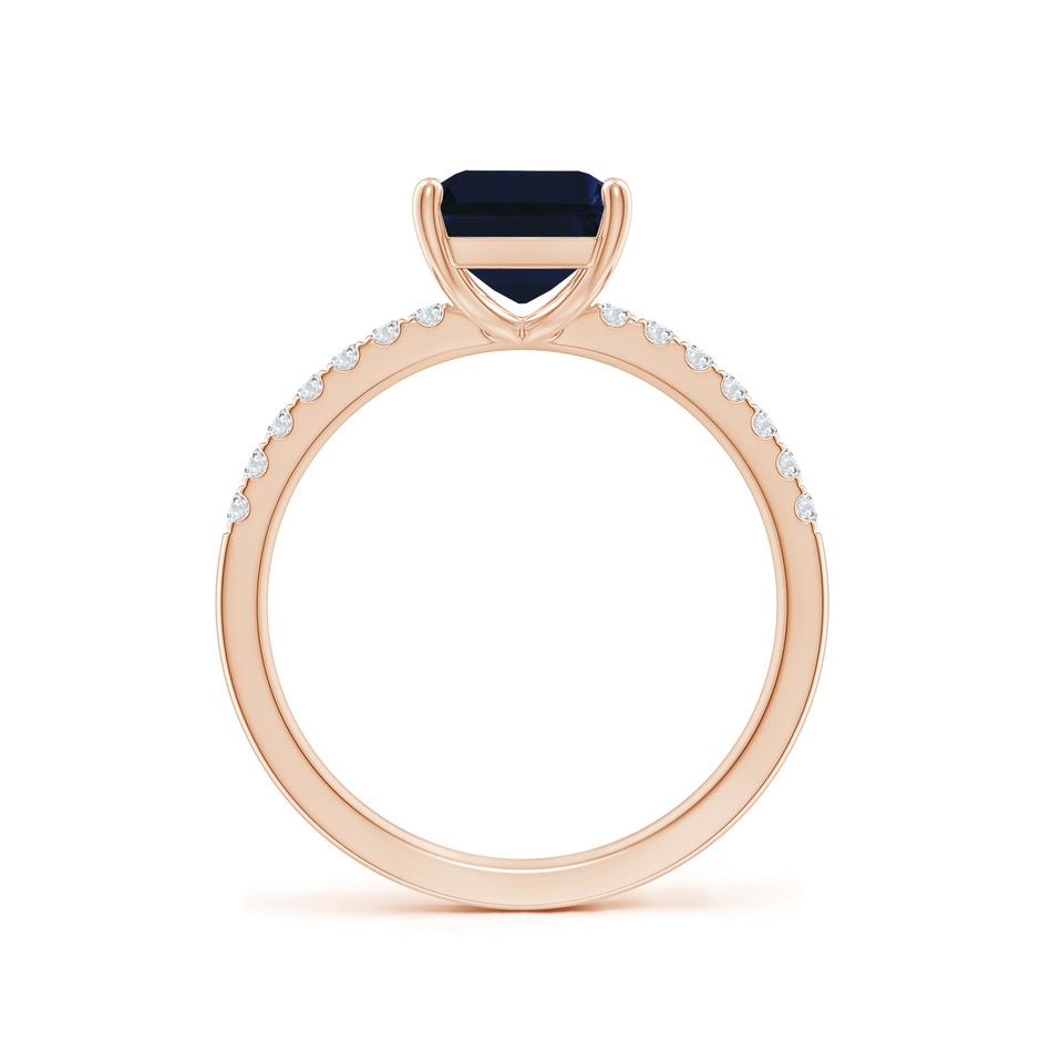 9x7mm AA Emerald-Cut Blue Sapphire Engagement Ring with Diamonds in Rose Gold side 199