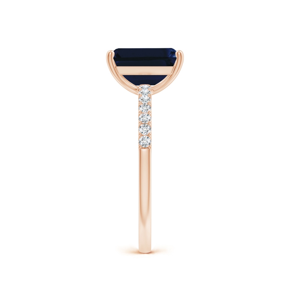 9x7mm AA Emerald-Cut Blue Sapphire Engagement Ring with Diamonds in Rose Gold side 299