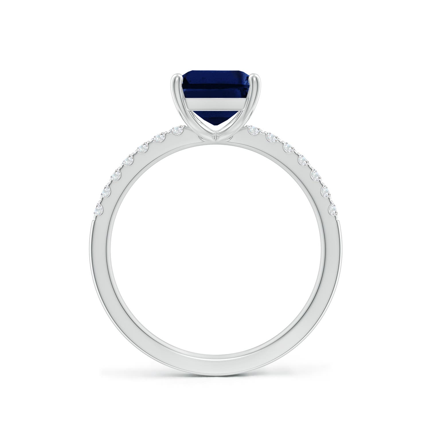 9x7mm AAA Emerald-Cut Blue Sapphire Engagement Ring with Diamonds in 18K White Gold