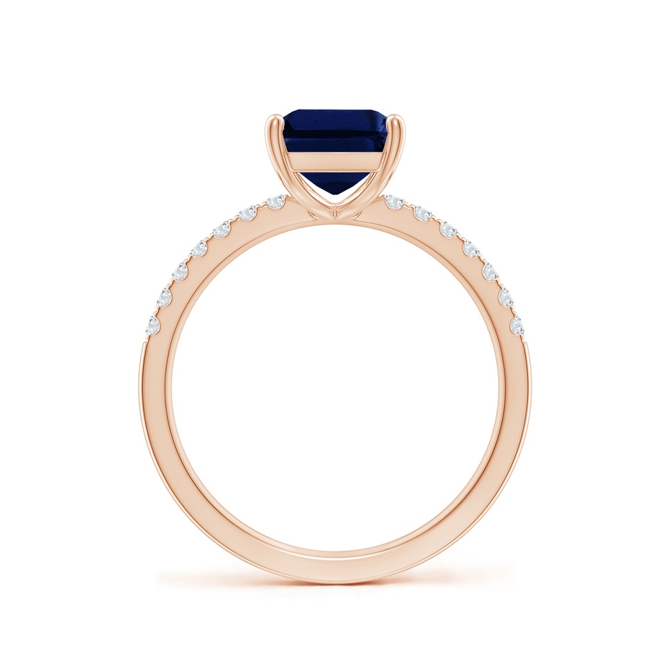 9x7mm AAA Emerald-Cut Blue Sapphire Engagement Ring with Diamonds in Rose Gold side 199