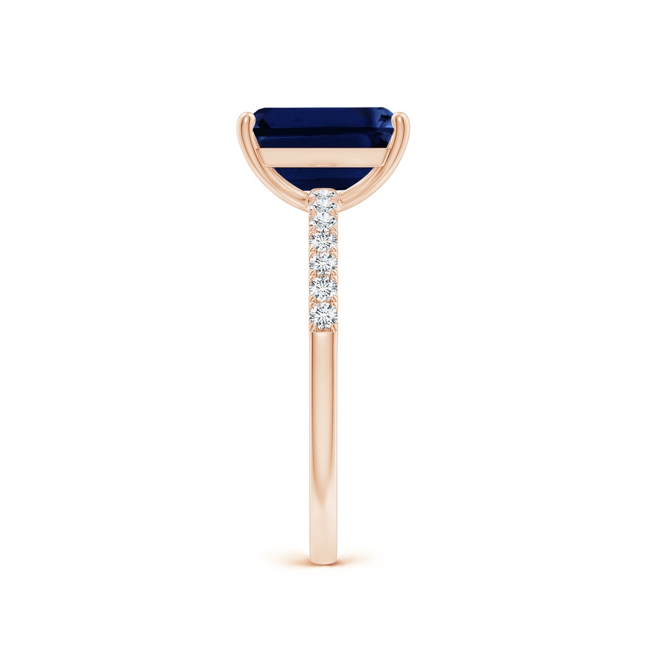 9x7mm AAA Emerald-Cut Blue Sapphire Engagement Ring with Diamonds in Rose Gold side 299