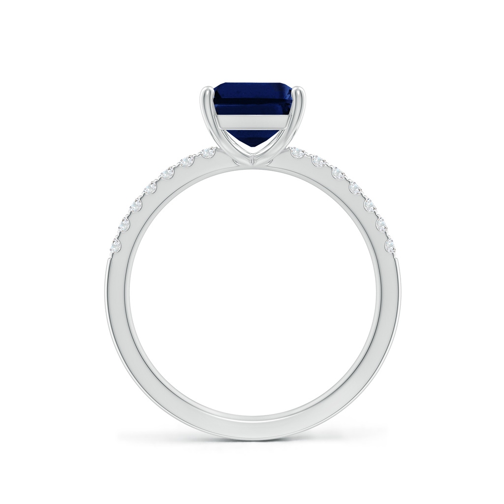 9x7mm AAA Emerald-Cut Blue Sapphire Engagement Ring with Diamonds in White Gold - side 199