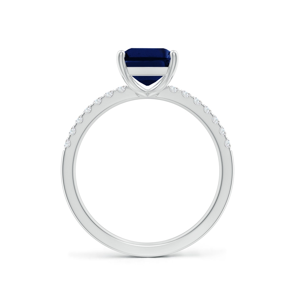 9x7mm AAA Emerald-Cut Blue Sapphire Engagement Ring with Diamonds in White Gold side 199