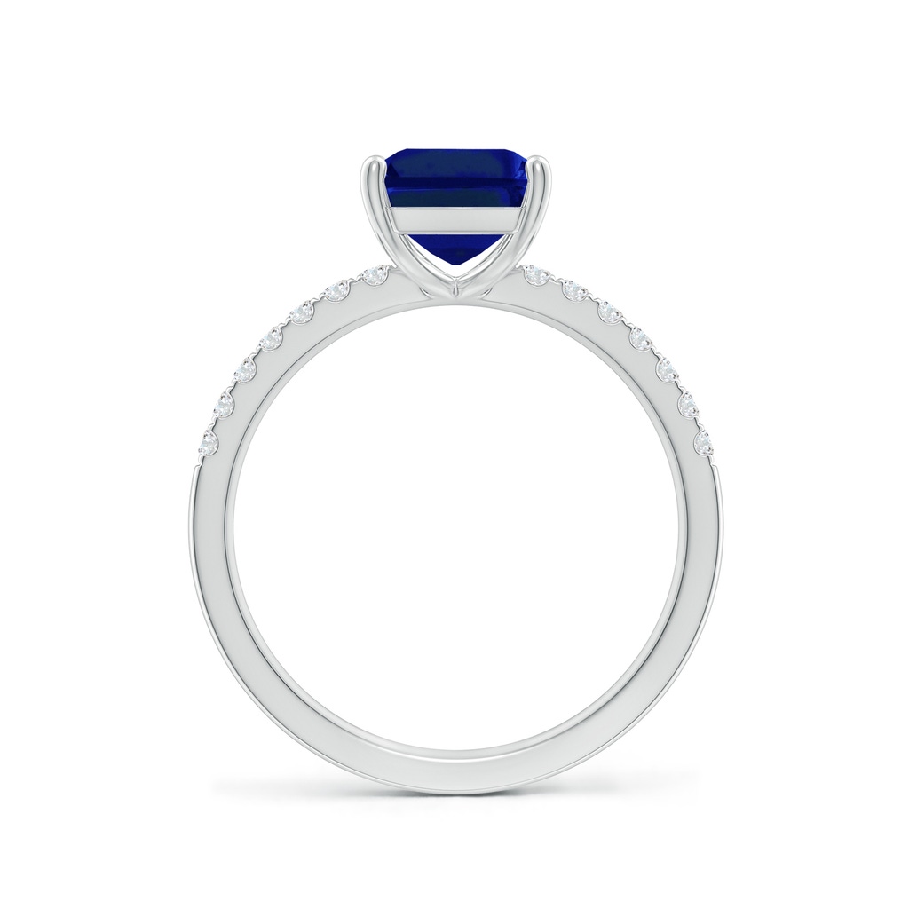 9x7mm Lab-Grown Emerald-Cut Blue Sapphire Engagement Ring with Diamonds in White Gold - side 199
