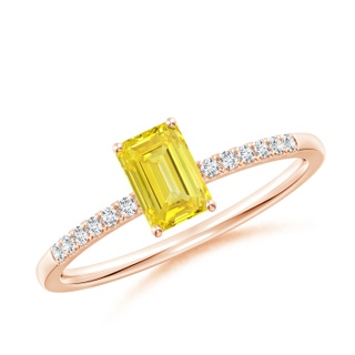 6x4mm AAAA Emerald-Cut Fancy Intense Yellow Diamond Engagement Ring in 10K Rose Gold