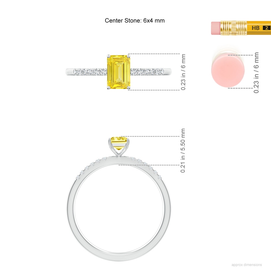6x4mm AAAA Emerald-Cut Fancy Intense Yellow Diamond Engagement Ring in P950 Platinum ruler