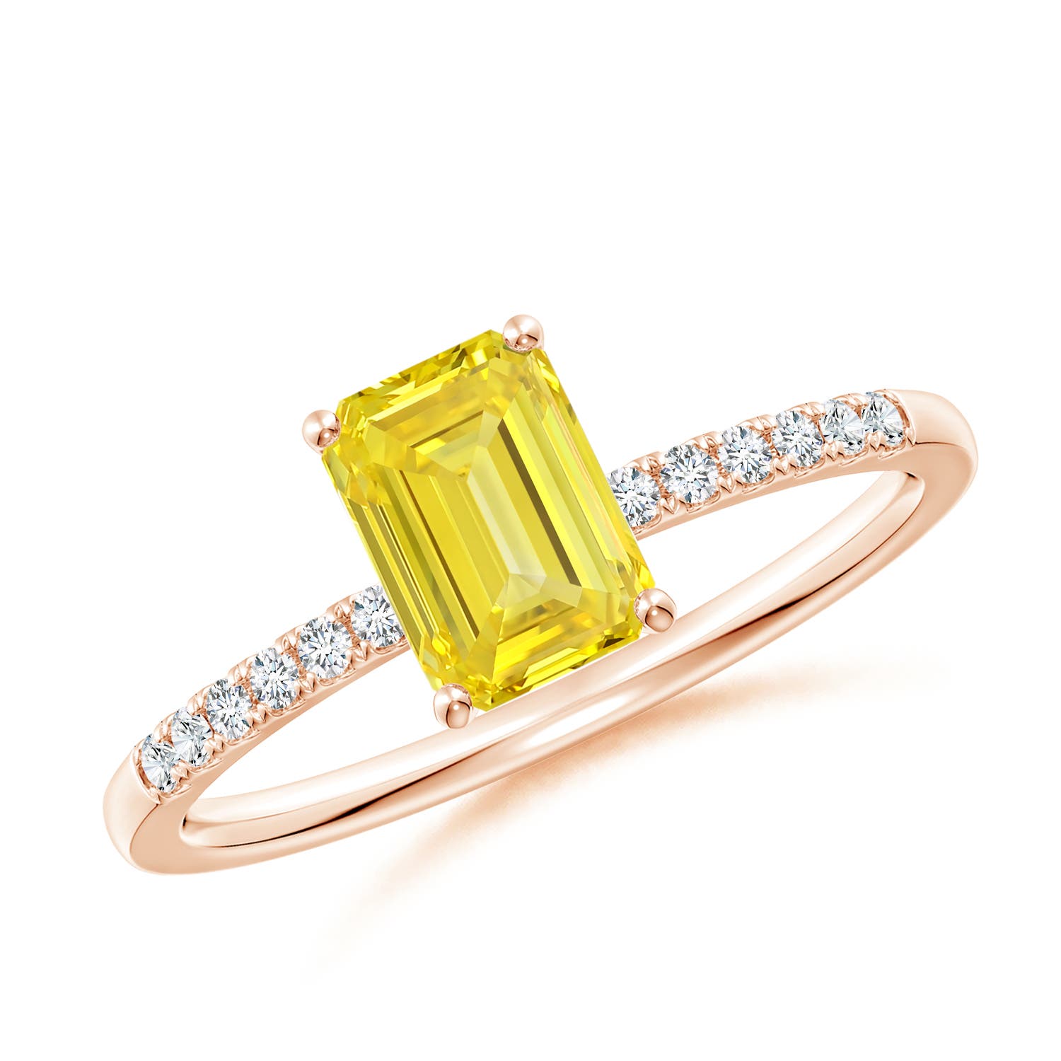 Angara 1.29 CTW Emerald-Cut Fancy Intense Yellow Diamond Engagement Ring in 18K Rose Gold