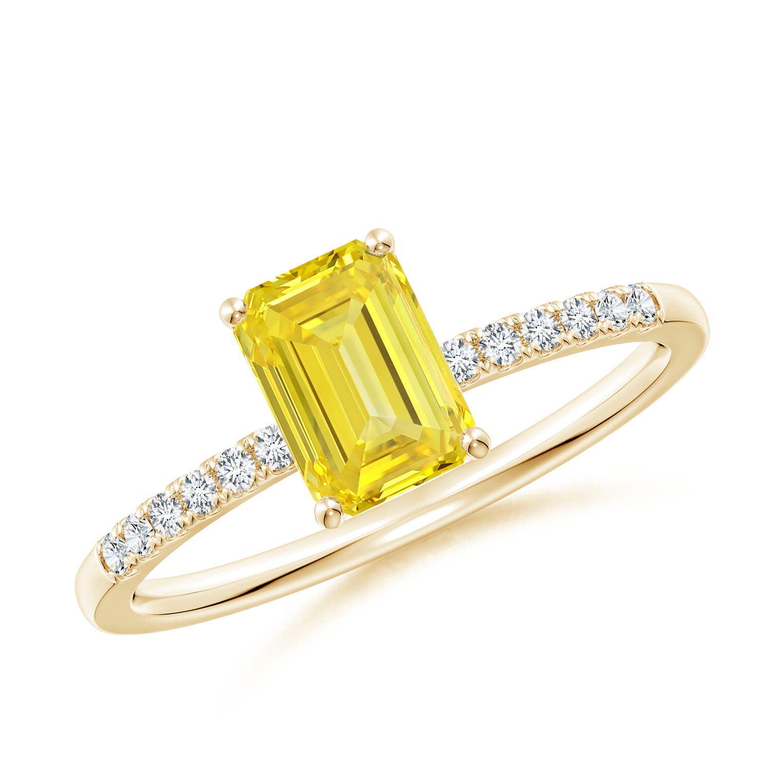 Angara 1.29 CTW Emerald-Cut Fancy Intense Yellow Diamond Engagement Ring in 14K Yellow Gold