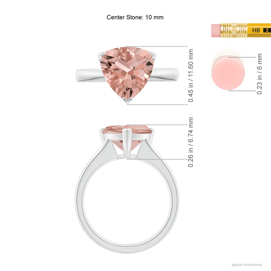 10mm AAAA Trillion Morganite Solitaire Engagement Ring in P950 Platinum ruler