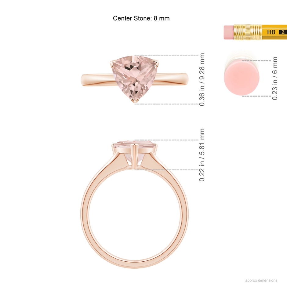 8mm A Trillion Morganite Solitaire Engagement Ring in Rose Gold ruler
