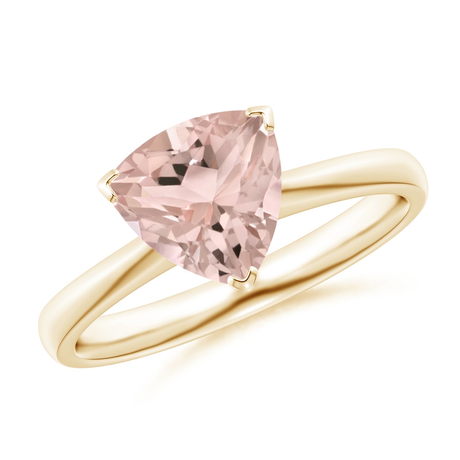 8mm A Trillion Morganite Solitaire Engagement Ring in Yellow Gold 