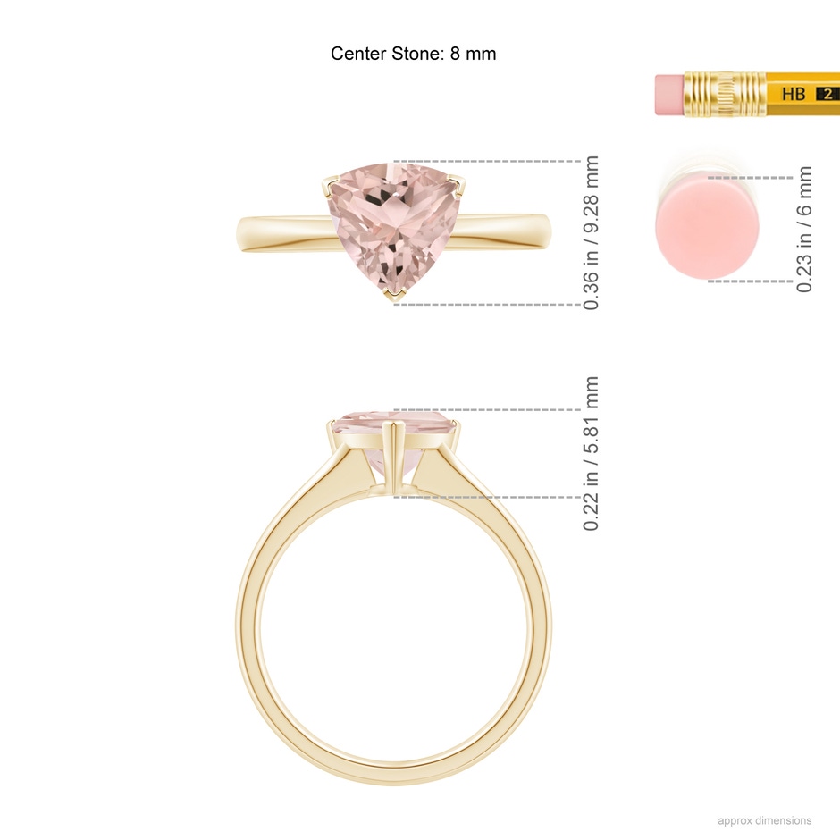 8mm A Trillion Morganite Solitaire Engagement Ring in Yellow Gold ruler