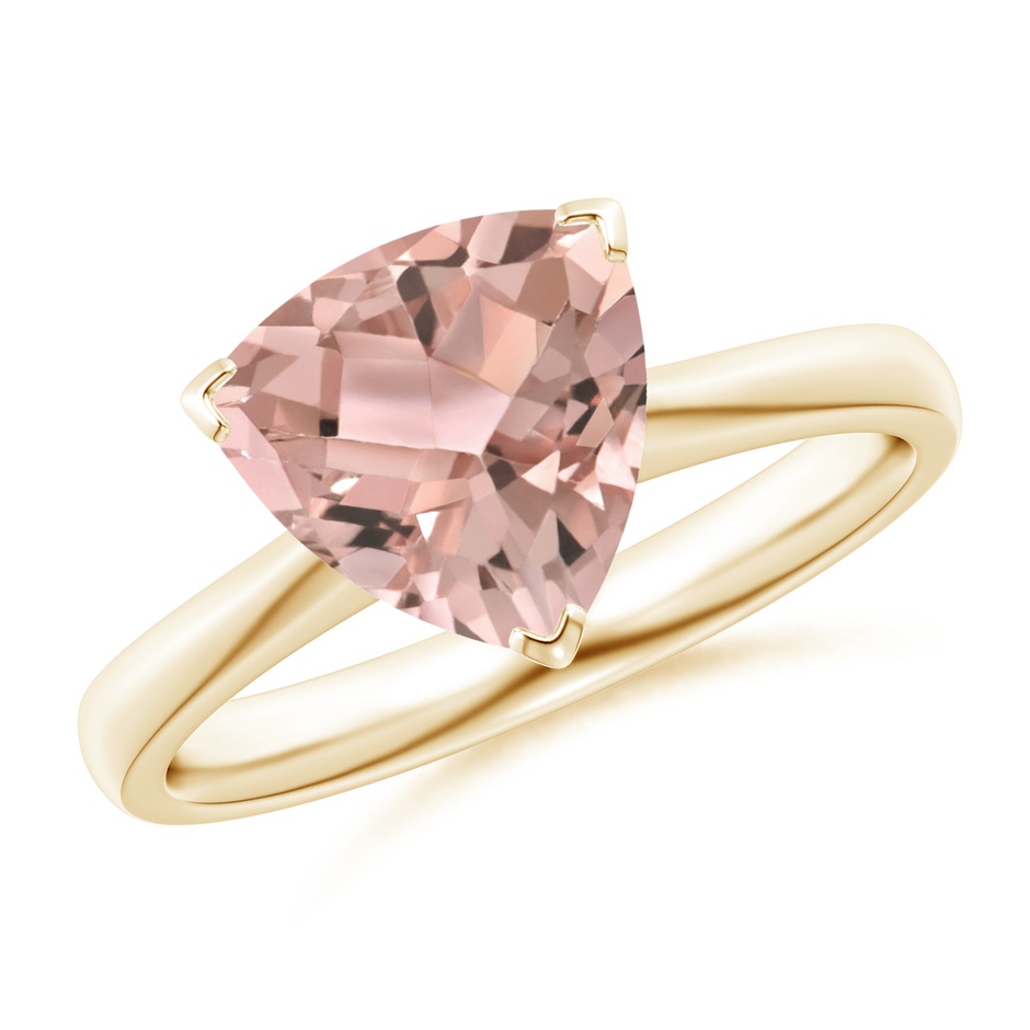 9mm AAA Trillion Morganite Solitaire Engagement Ring in Yellow Gold 