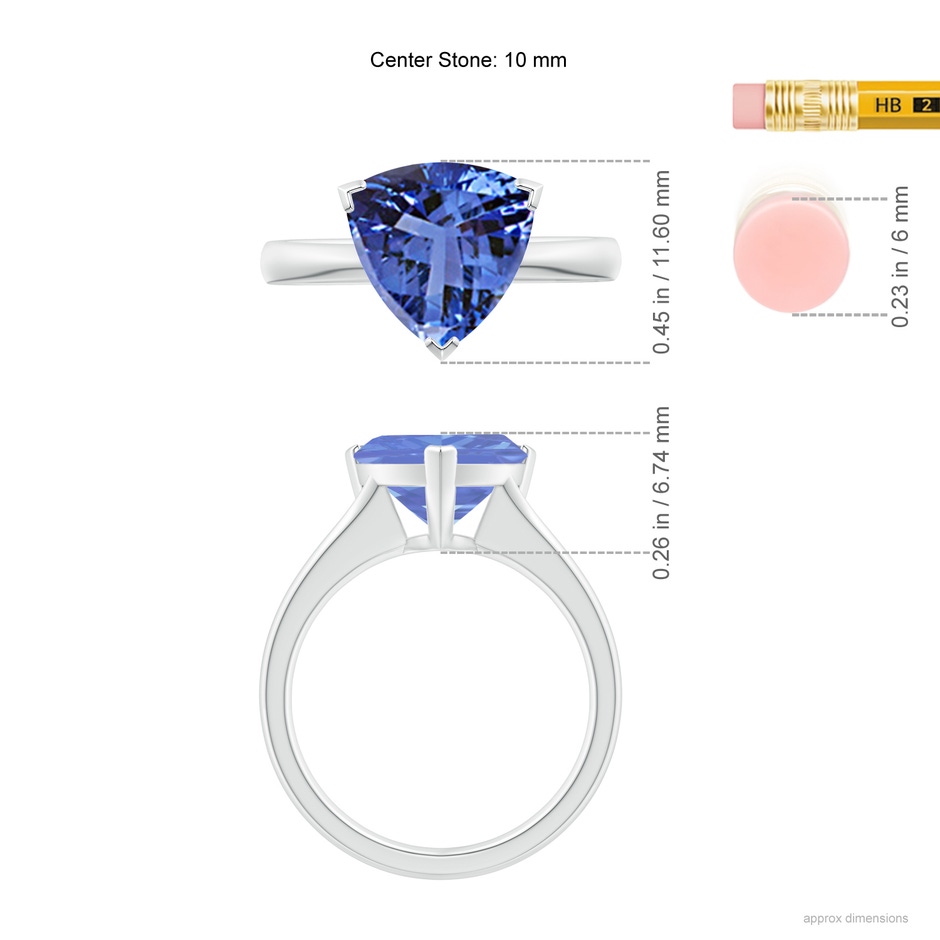 10mm AA Trillion Tanzanite Solitaire Engagement Ring in White Gold ruler