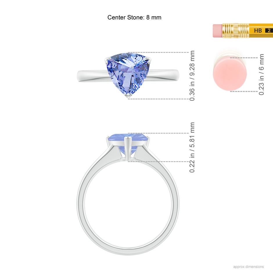 8mm A Trillion Tanzanite Solitaire Engagement Ring in White Gold ruler