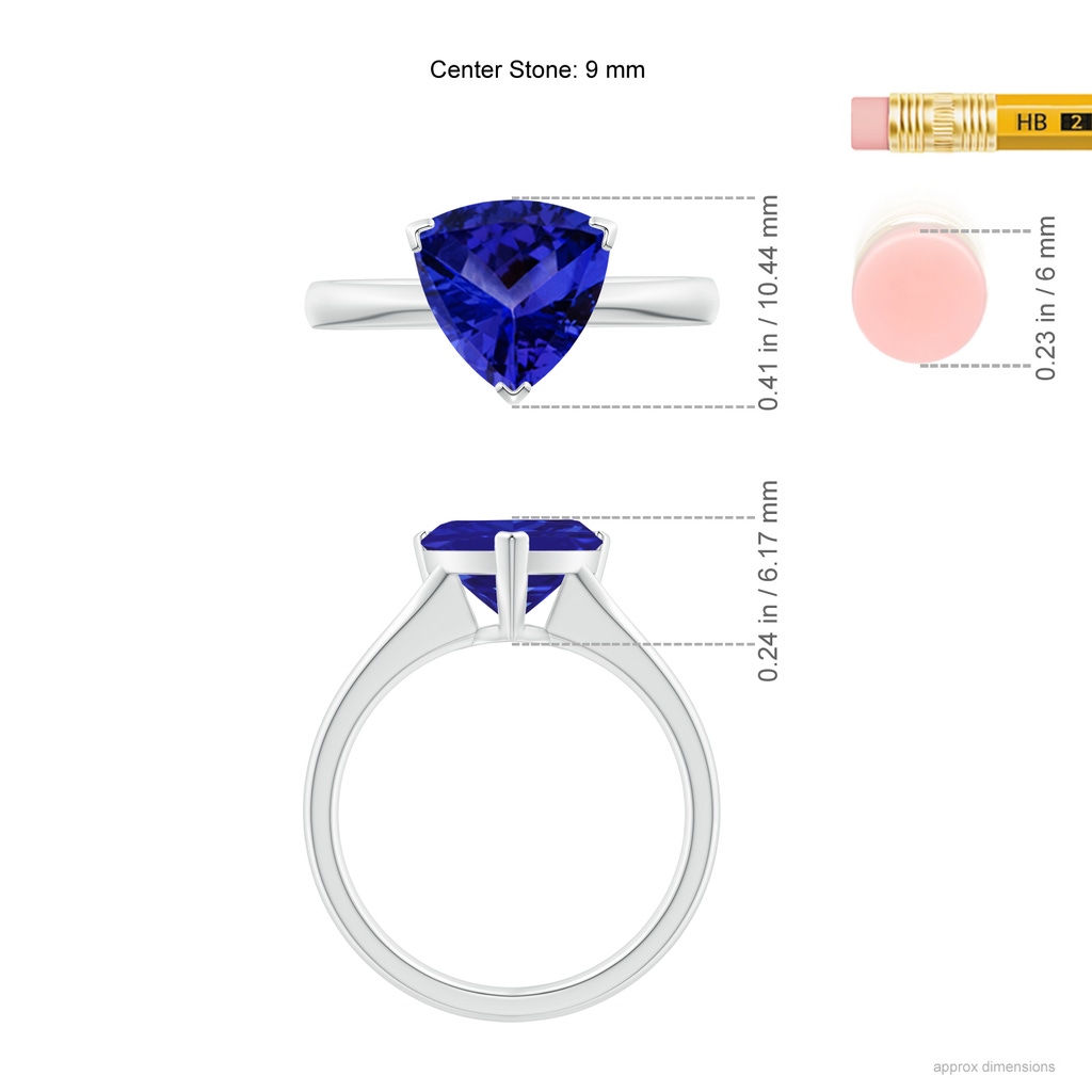 9mm AAAA Trillion Tanzanite Solitaire Engagement Ring in White Gold Ruler