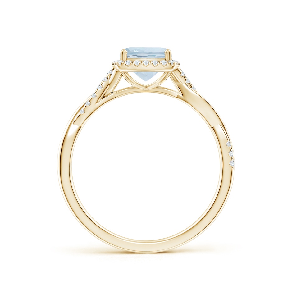 6mm A Twisted Shank Cushion Aquamarine Halo Engagement Ring in Yellow Gold side-1
