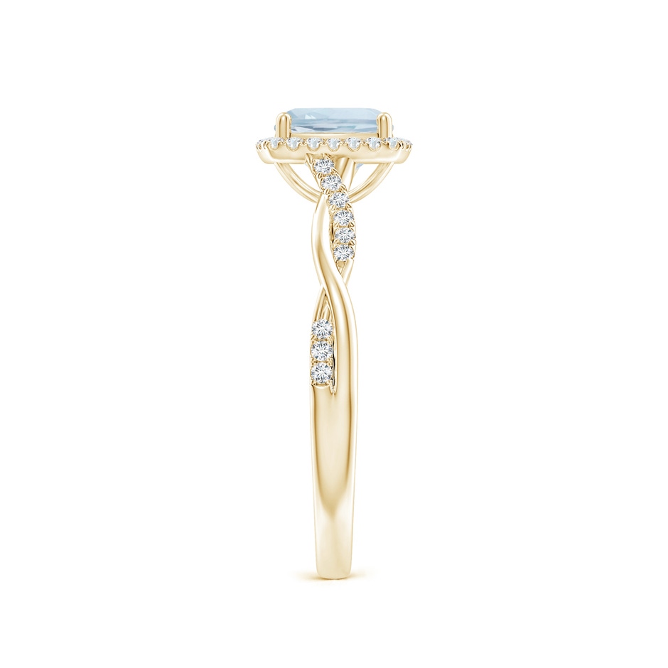 6mm A Twisted Shank Cushion Aquamarine Halo Engagement Ring in Yellow Gold side-2