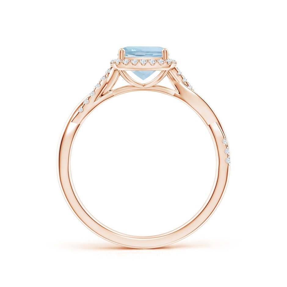 6mm AA Twisted Shank Cushion Aquamarine Halo Engagement Ring in Rose Gold side-1