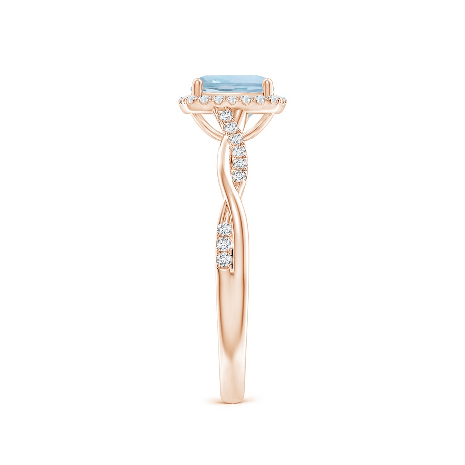 6mm AA Twisted Shank Cushion Aquamarine Halo Engagement Ring in Rose Gold side-2