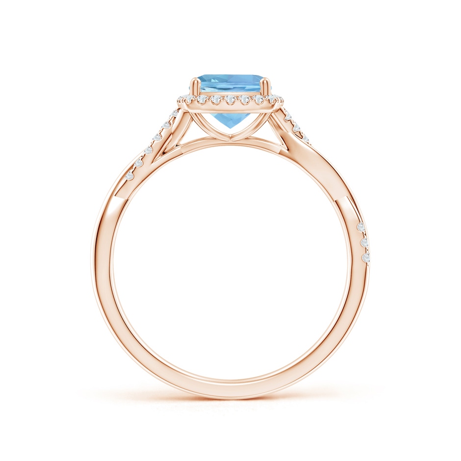 6mm AAAA Twisted Shank Cushion Aquamarine Halo Engagement Ring in Rose Gold side-1