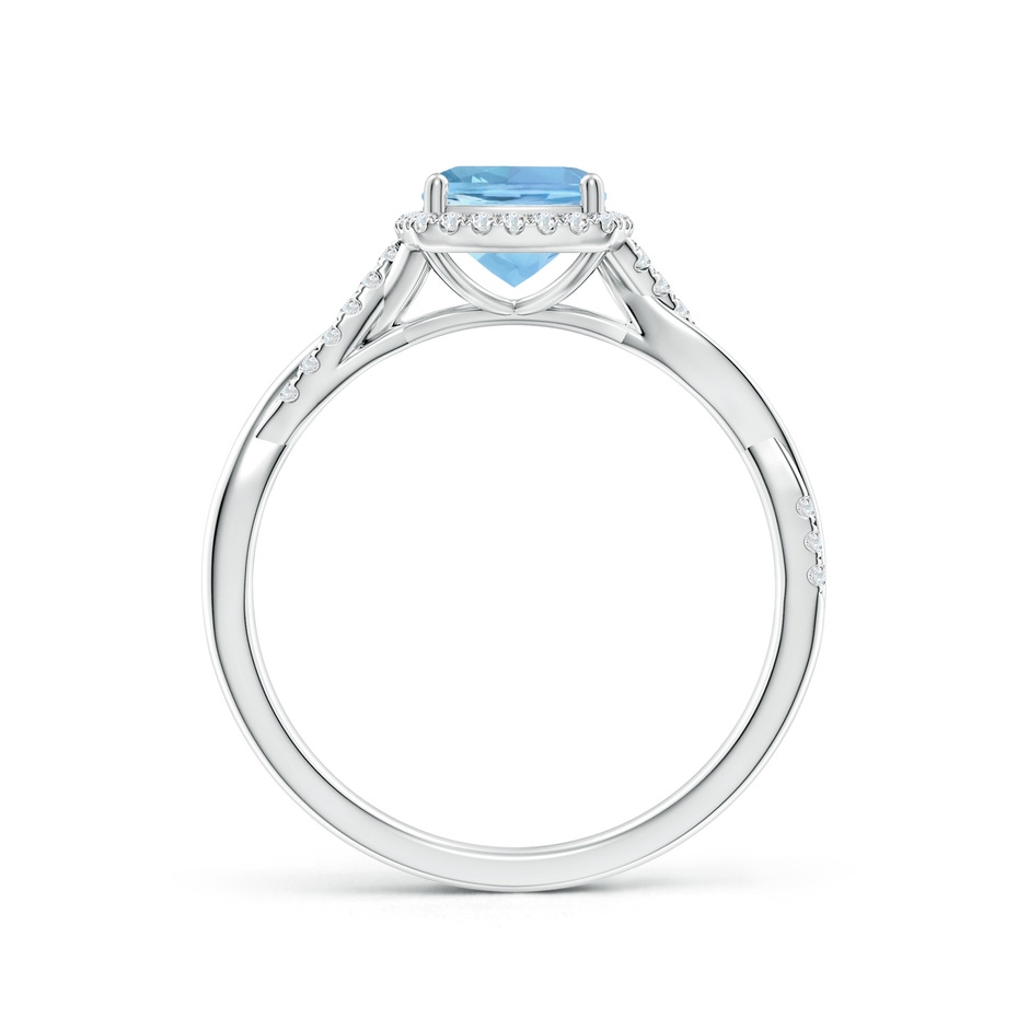 6mm AAAA Twisted Shank Cushion Aquamarine Halo Engagement Ring in White Gold side-1