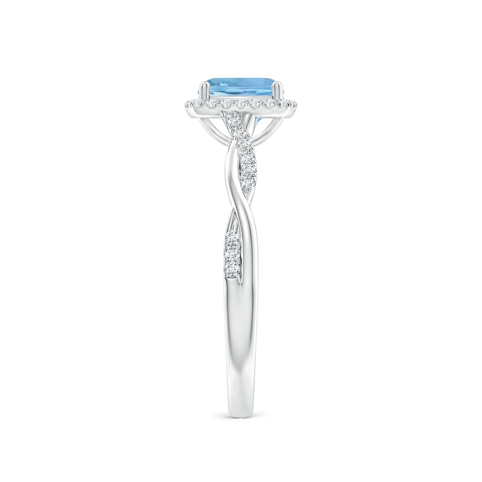6mm AAAA Twisted Shank Cushion Aquamarine Halo Engagement Ring in White Gold side-2