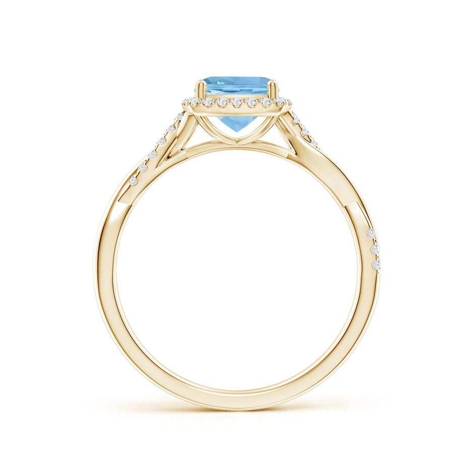 6mm AAAA Twisted Shank Cushion Aquamarine Halo Engagement Ring in Yellow Gold side-1