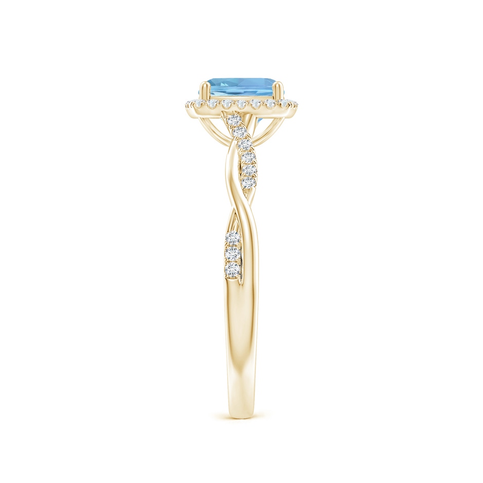 6mm AAAA Twisted Shank Cushion Aquamarine Halo Engagement Ring in Yellow Gold side-2