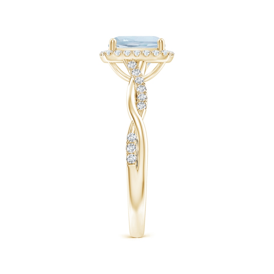 7mm A Twisted Shank Cushion Aquamarine Halo Engagement Ring in Yellow Gold side-2