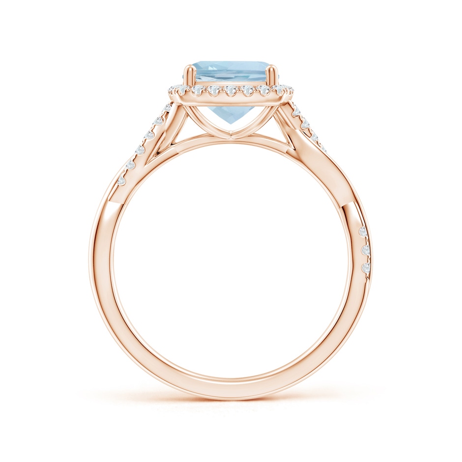 7mm AA Twisted Shank Cushion Aquamarine Halo Engagement Ring in Rose Gold side-1
