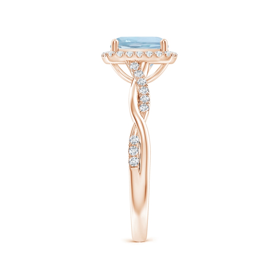 7mm AA Twisted Shank Cushion Aquamarine Halo Engagement Ring in Rose Gold side-2